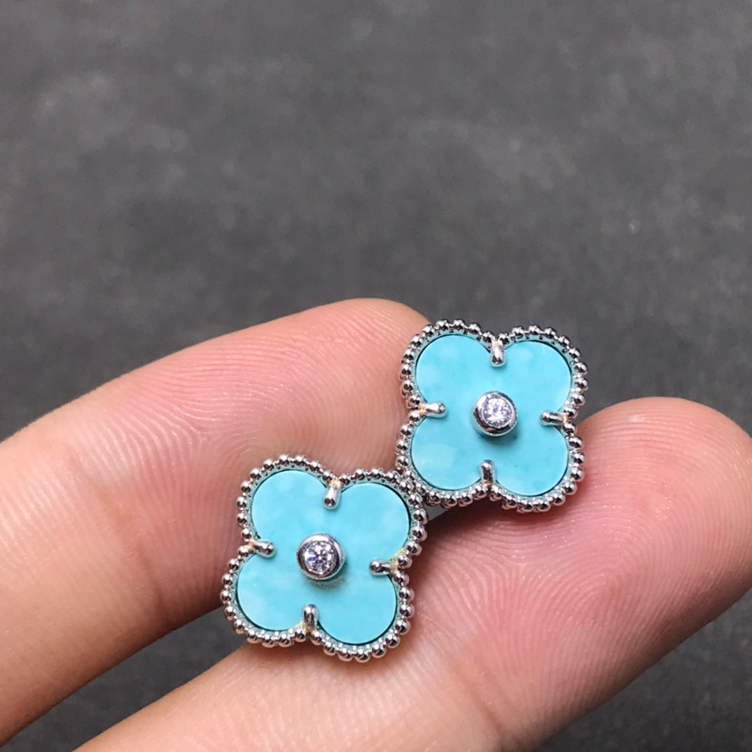 [Royal Jewellery]CLOVER 1 DIAMOND BLUE SKY SILVER EARRINGS