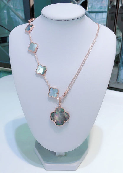 [Royal Jewellery]COMBINED BRACELET 5 MOTIFS AND NECKLACE DARK MOP ROSE GOLD