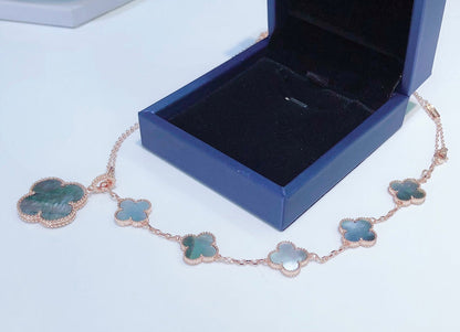 [Royal Jewellery]COMBINED BRACELET 5 MOTIFS AND NECKLACE DARK MOP ROSE GOLD