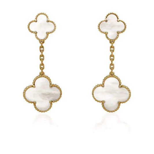 [Royal Jewellery]CLOVER 2 MOTIF WHITE MOP EARRINGS